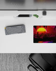 Small-sized 14x10 mouse pad with glowing city design adds bold retro-futuristic energy to any desk or workspace