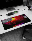Retro-futuristic design on 32x16 mouse pad brings Neon City Mirage's vibrant aesthetic to life vividly
