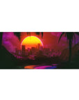 Neon City Mirage mouse pad 36x16 with sunset and palm trees for immersive retro-inspired decor