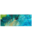 Oceanic 32x12 mouse pad with turquoise and deep blue tones and golden flecks, creating a peaceful and tranquil vibe for your workspace
