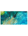 Ocean-inspired 32x16 mouse pad with turquoise and deep blue blending with golden flecks for a serene, tranquil workspace