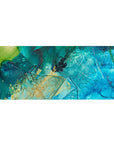 Oceanic 36x16 desk pad with turquoise and deep blue tones, enhanced by golden flecks for a calming, nature-inspired atmosphere