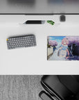 Pastel dreamy anime girl mouse pad 14x10 inches in soft pink, sky blue, and lavender spring vibes.
