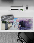 32x12 inches pastel anime mouse pad in soft pink, sky blue, and lavender for a dreamy spring vibe.