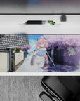 36x16 inches pastel anime desk pad in soft pink, sky blue, and lavender for a dreamy spring crush mood.