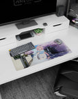 28x12 inches anime desk mouse pad showing shy pink-haired girl with long braid on a quiet cherry blossom street.