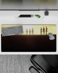 Warm unity 32x16 mouse pad featuring the Survey Corps against the setting sun, with powerful silhouettes and warm tones for a memorable desk atmosphere