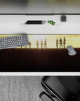 Strength and unity 36x16 desk pad with the Survey Corps silhouetted against a warm sunset, perfect for fans who admire their courage and resilience