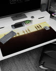 Breathtaking unity 40x20 anime desk mat with the Survey Corps in striking silhouettes against a warm sunset, capturing the strength of humanity’s defenders