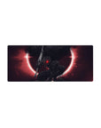 Mouse pad featuring Guts in his Berserker Armor against a blood-red eclipse, 28x12 inches, perfect for adding raw intensity and powerful emotion to your desk.
