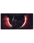 Mouse pad featuring Guts in his Berserker Armor against a blood-red eclipse, 32x16 inches, perfect for bringing raw power and fierce energy to your desk.