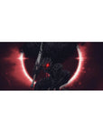 Berserk desk pad featuring Guts in his Berserker Armor with a blood-red eclipse, 36x16 inches, perfect for creating a bold and dramatic statement in your workspace.