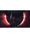 Desk pad featuring Guts in his Berserker Armor set against a blood-red eclipse, 40x20 inches, perfect for adding intense power and dramatic energy to your workspace.
