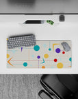 28x12 inches mouse pad with mid-century modern design, featuring bright colors, geometric shapes, and a beige background for a creative workspace.