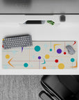 32x12 inches mouse pad with mid-century modern design, blending colorful circles, stars, and geometric shapes on a beige background for style.