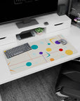 Modern 32x16 inches mouse pad featuring mid-century modern design, with vibrant colors, geometric shapes, and a beige backdrop for creative balance.