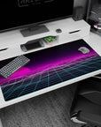 Large 40x20 inches desk pad featuring a glowing pink sunset and neon gridlines, transporting you to a retro-futuristic landscape.