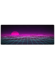 Compact 32x12 inches mouse pad with a neon pink sunset, futuristic gridlines, and retro-futuristic vaporwave aesthetics.