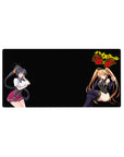 High School DxD mouse pad 32x16 inches featuring Akeno with a smirk and Irina with twin-tails, vibrant colors stand out.