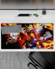 32x16 inches anime mouse pad in molten orange flames with crisp white, red, and electric blue neon pop.