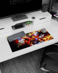28x12 inches anime mouse pad featuring XXXG-00W0 Wing Gundam Zero charging fists-first through flames.