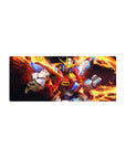 28x12 inches anime mouse pad with Wing Gundam Zero and fiery backdrop, sharp panel lines and decals.