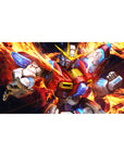 40x20 inches anime desk pad with Wing Gundam Zero charging forward, sharp panel lines and decals.