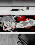 36x16 inches extended mouse pad in black, white, and crimson with edgy ink-splatter vibe for RGB desks.