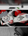 40x20 inches anime desk pad in black, crimson, and white with edgy candy-paint splatter vibe for RGB setups.