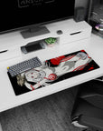 32x12 inches extended mouse pad showing silver-haired anime girl lounging in a sleek white bodysuit.