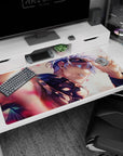 Premium 40x20 inch desk pad with Satoru Gojo's striking design, perfect for adding light to any workspace