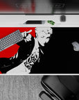 Ryuji Sakamoto Persona 5 desk pad, bold red, white, black pop-art style, 40x20 inches, punk energy for anime fans.