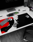 Ryuji Sakamoto Persona 5 anime desk pad, 40x20 inches, featuring bold pop-art design with red, white, and black colors.