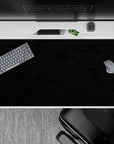 40x20 inches desk pad with hexagonal black grid design, featuring 3D hexagons for a sleek, minimal, and modern desk setup.