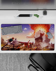 Megumin explosion scene from KonoSuba on 32x16 inch mouse pad, featuring Kazuma holding her back; vibrant fantasy design.