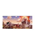 Anime mouse pad 28x12 inches featuring KonoSuba's Megumin casting an explosion spell with Kazuma holding her back.