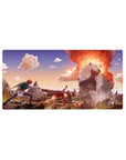 Megumin from KonoSuba unleashes explosion magic, Kazuma holds her back on a vibrant 32x16 inch anime mouse pad.
