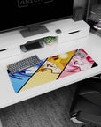 Three close-up anime girls with sharp eyes and cheeky smirks in comic panels on a 32x12 inches pad.