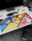 40x20 inches anime desk mat showing three close-up girls with sharp eyes and cheeky smirks in panels.