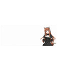Fox-eared anime maid mouse pad 32x12 inches with black frilly dress, lace trim, and fluffy tail.