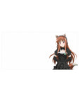 Fox-eared anime maid mouse pad 32x16 inches with black frilly dress, lace trim, and fluffy tail.
