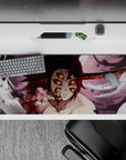 Demon Slayer desk pad 36x16 inches featuring Kokushibo with six eyes and red blades, capturing an eerie, intense vibe.