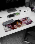 Kokushibo anime mouse pad from Demon Slayer, 32x12 inches, featuring six burning eyes and blood-red blades in eerie tones.