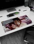 Mouse pad featuring Upper Rank demon Kokushibo from Demon Slayer, 32x16 inches, with six burning eyes and blood-red blades.