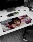 Demon Slayer desk pad 36x16 inches featuring Upper Rank demon Kokushibo with six eyes and blood-red blades.