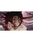 Anime desk pad featuring Demon Slayer's Kokushibo with six eyes and blood-red blades, 40x20 inches.