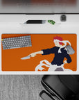 32x16 inches anime mouse pad with vivid orange background, sharp contrast, and rebellious Food Wars energy.