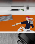 Anime desk pad 36x16 inches in vivid orange and black, bold, sharp, and rebellious Food Wars style.