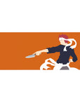 Anime desk pad 36x16 inches with Soma Yukihira side pose, chef uniform, and dynamic apron ribbons.