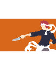 Anime desk pad 40x20 inches with Soma Yukihira side pose, chef uniform, blade, and dynamic motion.